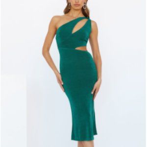 Emerald green cut out midi dress - medium